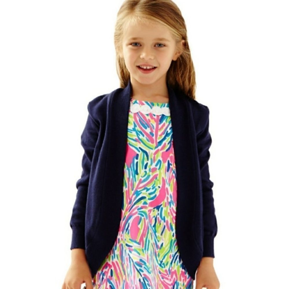 Lilly Pulitzer Girls Amelia Cardigan Sweater Navy Blue Size Large